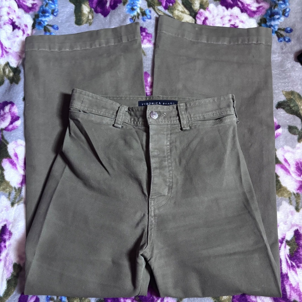 Veronica Beard Jeans Olive Green Wide Leg High Rise Pants J4470287 Size 24 USA